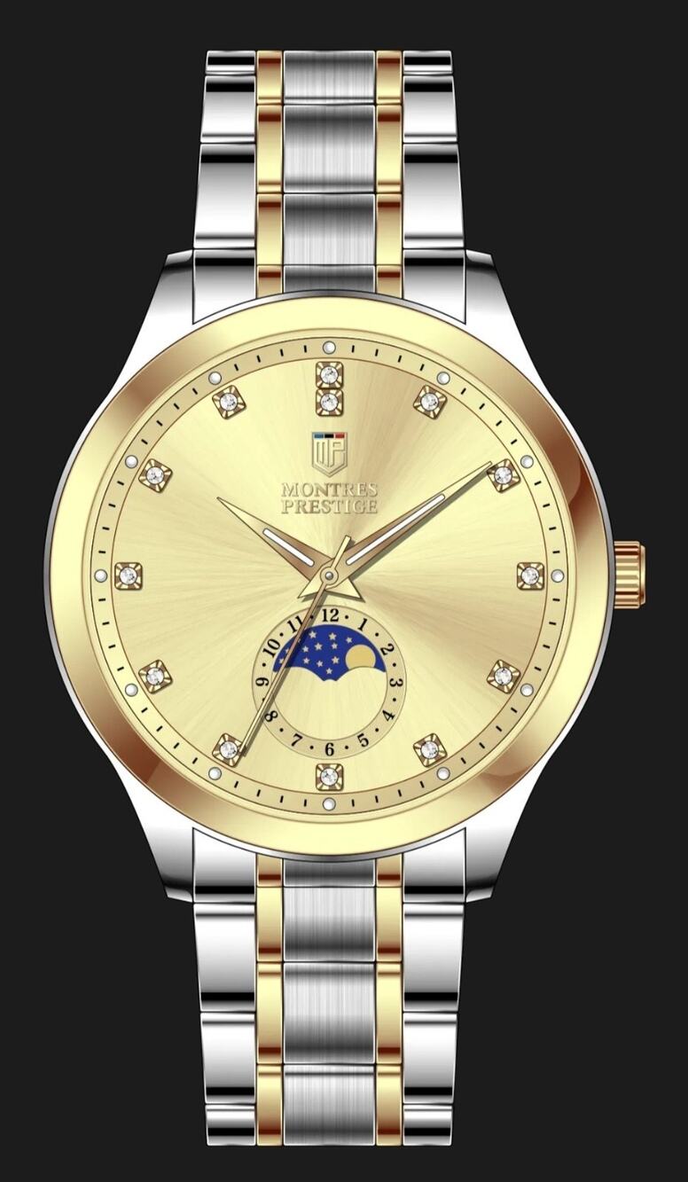 MPW-0367 - Montres Prestige Men 42mm Silver Tone Case Gold Metal Dial Gold Band